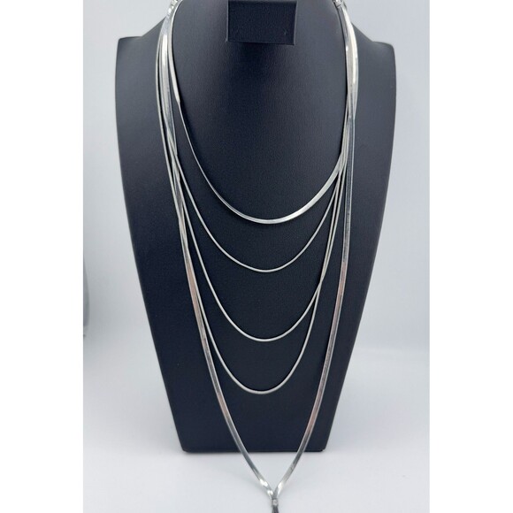Vintage NY Layer Strand Necklace Silver Tone Glamour Disco Retro Statement - Picture 3 of 12